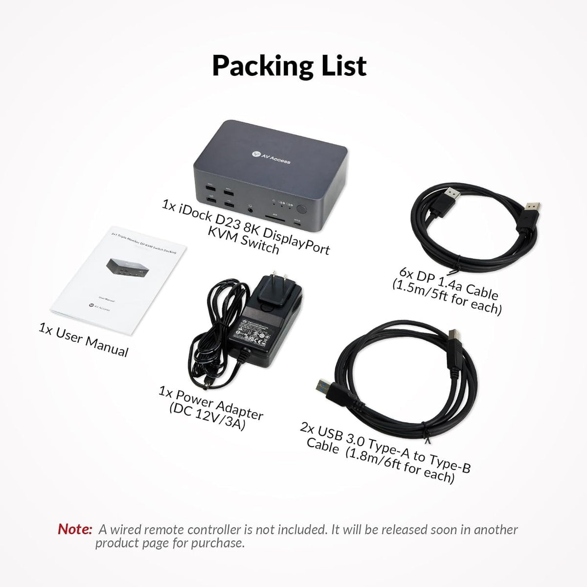 AV Access iDock D23 Dockingstation og KVM-switch 2 til 3 DP til DP, 8K60Hz, 5x USB-A, 1x USB-C PD, 3,5 mm AUX, SD-kortslot og 1 Gbps ethernet