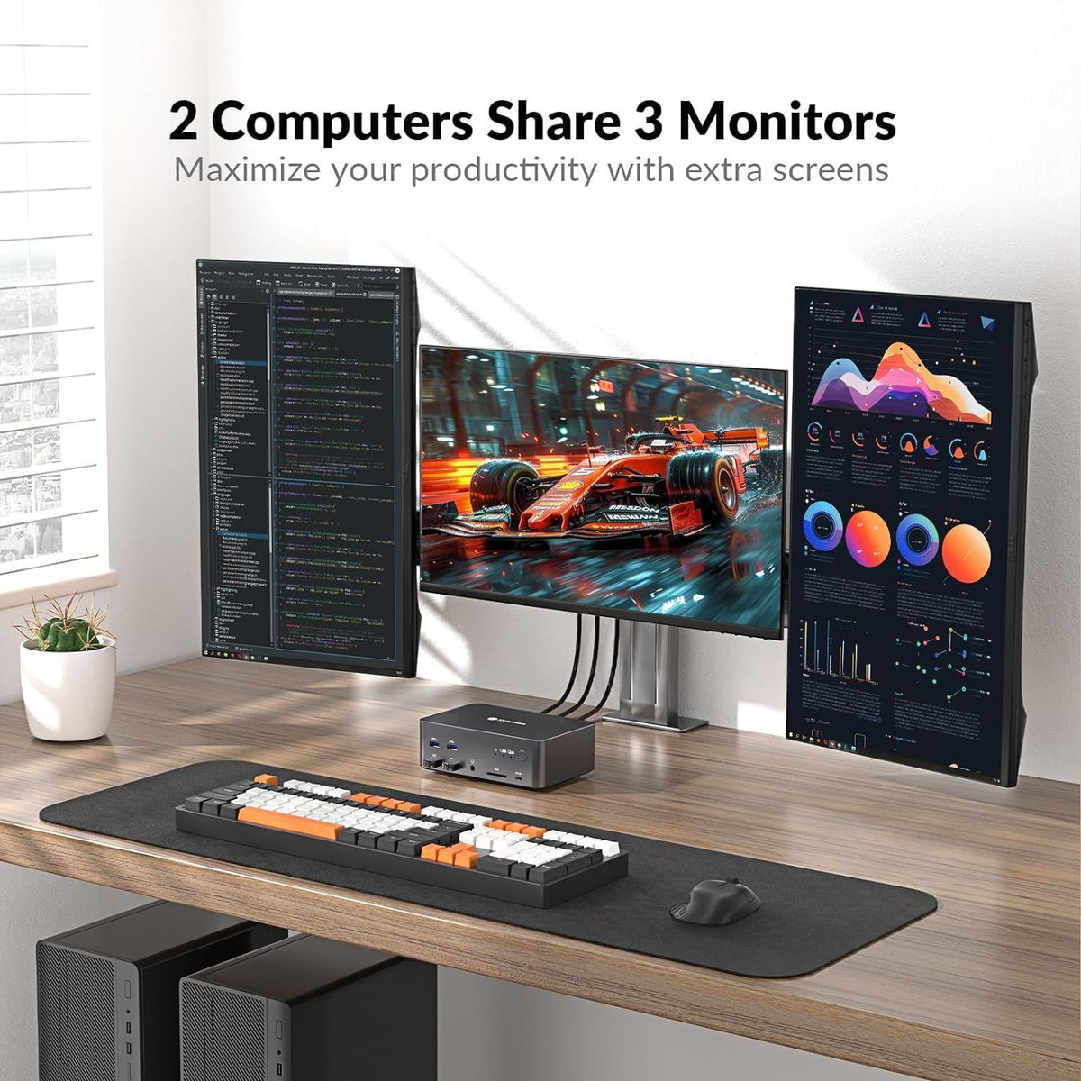 AV Access iDock D23 Dockingstation og KVM-switch 2 til 3 DP til DP, 8K60Hz, 5x USB-A, 1x USB-C PD, 3,5 mm AUX, SD-kortslot og 1 Gbps ethernet