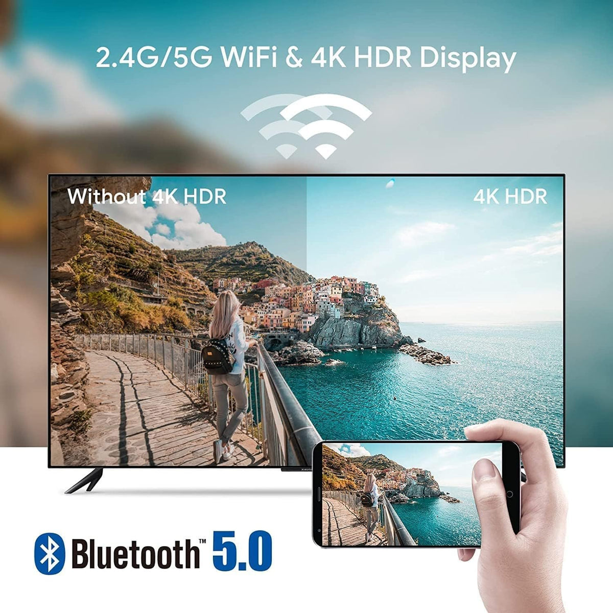 Android Google TV-certificeret 4K-streamer, mediaplayer-box med stemmeassistent, fjernbetjening, indbygget Chromecast og smart home-kontrol
