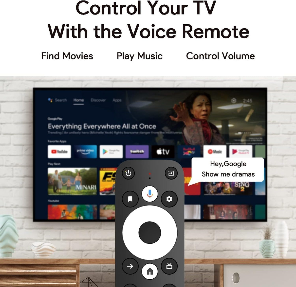 Android Google TV-certificeret 4K-streamer, mediaplayer-box med stemmeassistent, fjernbetjening, indbygget Chromecast og smart home-kontrol