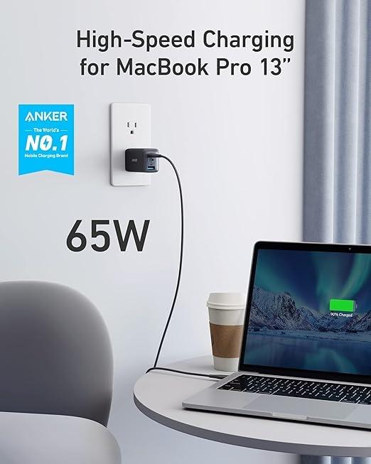 Anker 735 Oplader GaNPrime 65W 1x USB-A 2x USB-C strømadapter