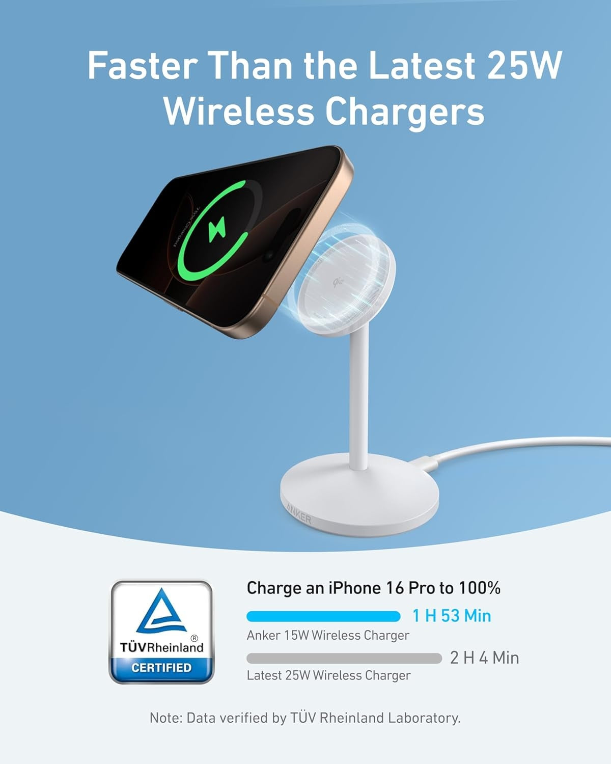 Anker MagGo 15W trådløs oplader med USB-C-kabel, Qi2 trådløs oplader, til iPhone 16/15/14/13-serien og AirPods