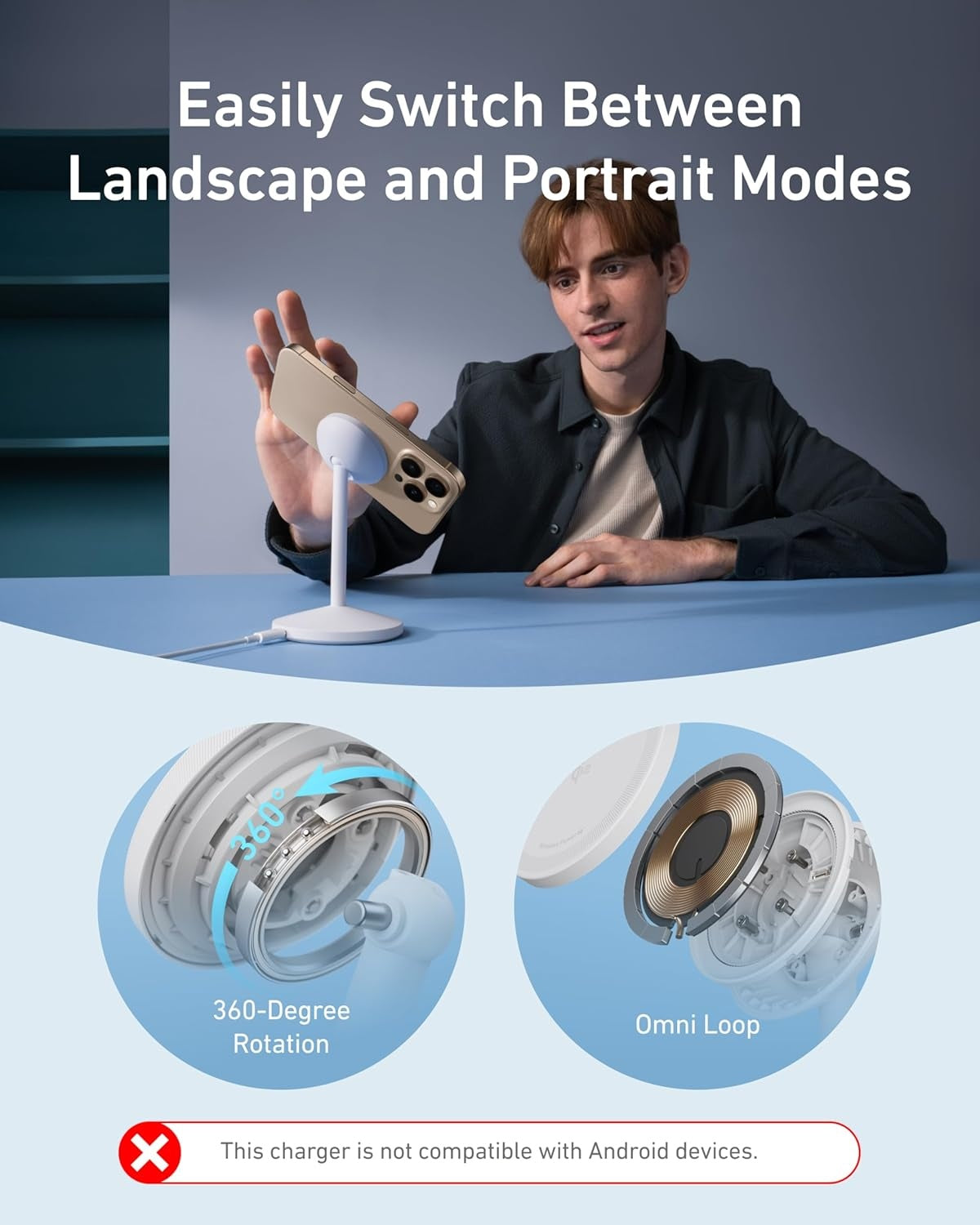 Anker MagGo 15W trådløs oplader med USB-C-kabel, Qi2 trådløs oplader, til iPhone 16/15/14/13-serien og AirPods