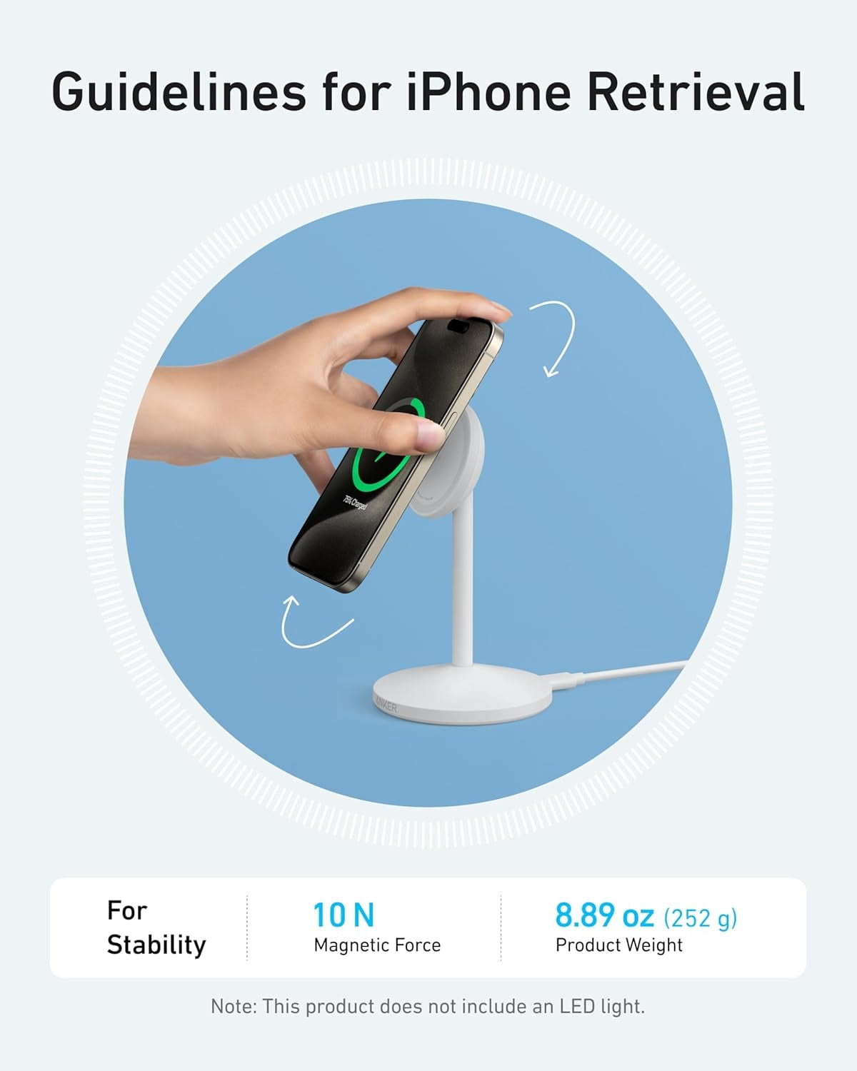 Anker MagGo 15W trådløs oplader med USB-C-kabel, Qi2 trådløs oplader, til iPhone 16/15/14/13-serien og AirPods