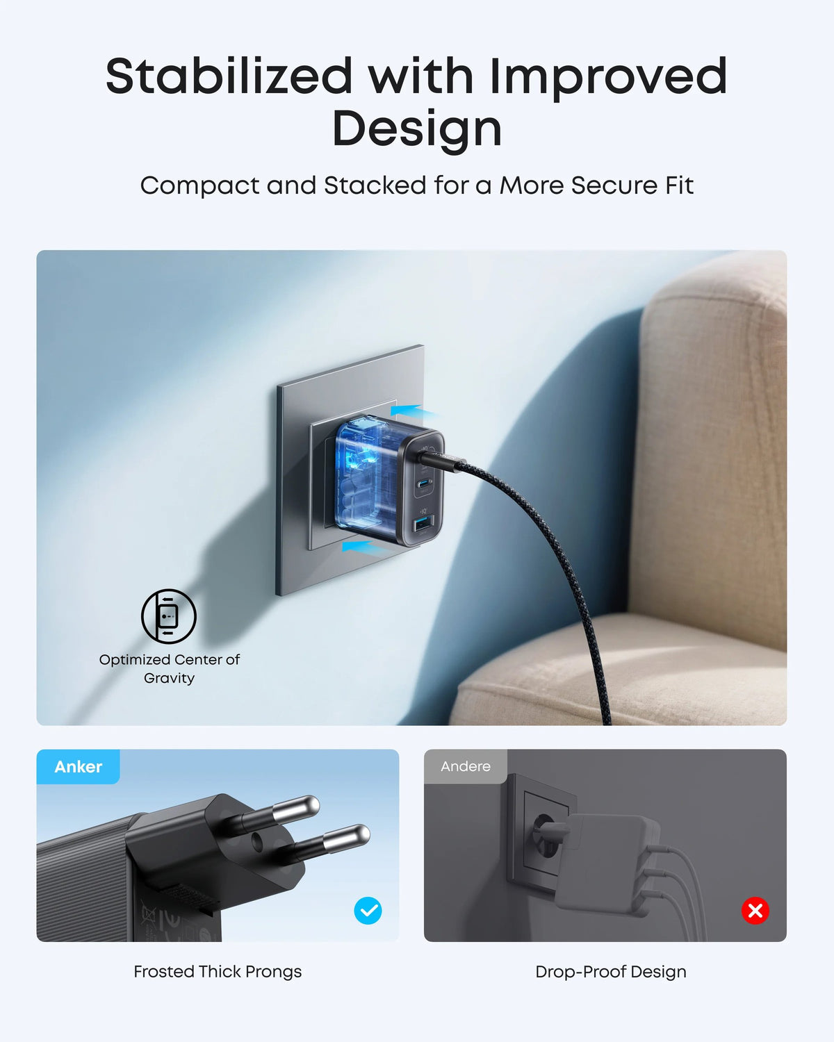 Anker Nano 70W USB-C oplader, 3-port strømadapter med ultrahurtig 70W opladning
