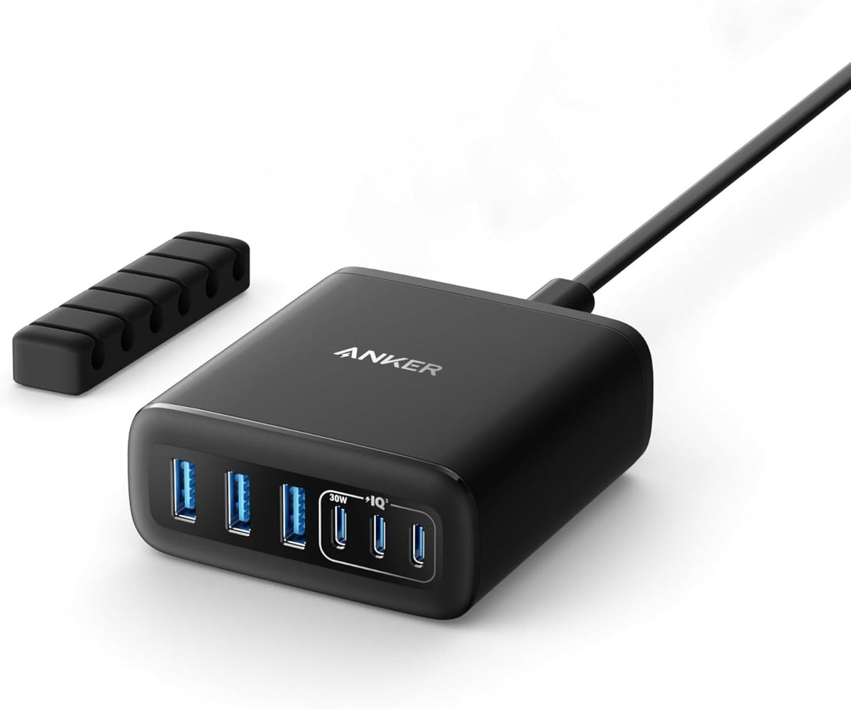 Anker USB-C og USB-A-lader, 112W Max 6-port opladningsstation