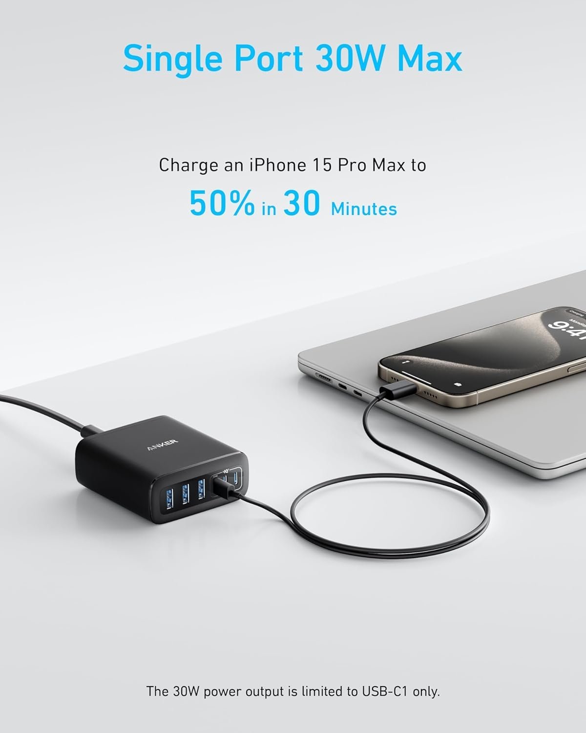 Anker USB-C og USB-A-lader, 112W Max 6-port opladningsstation