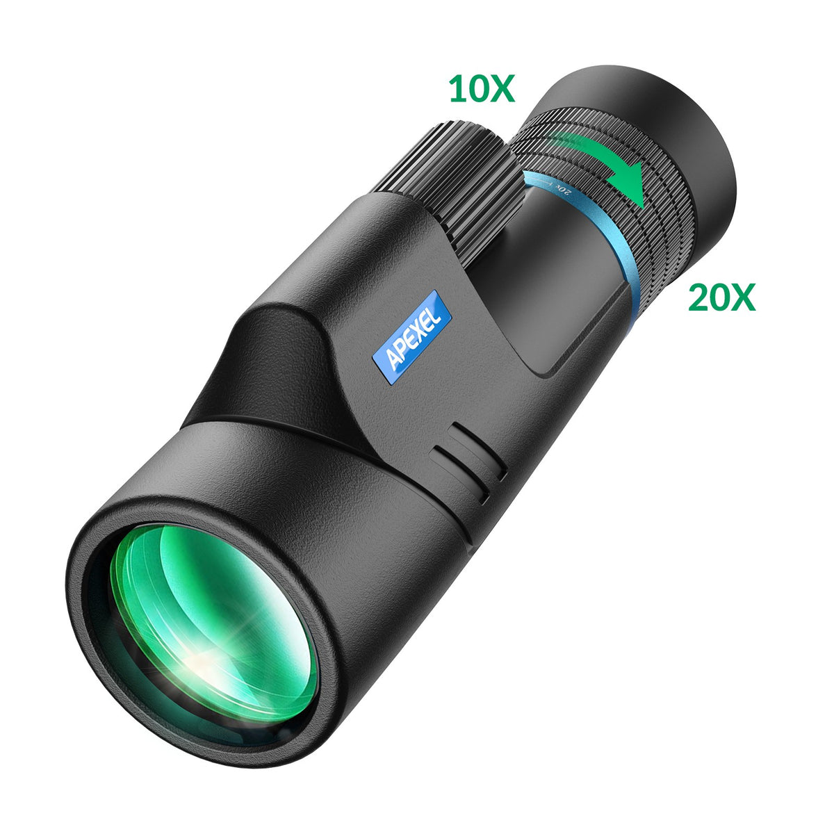 Apexel HD Monokikkert 10–20x50 HD Zoom, BAK4/FMC, vandtæt og let med svagt nattesyn til vandring, fuglekiggeri, camping og dyreobservation