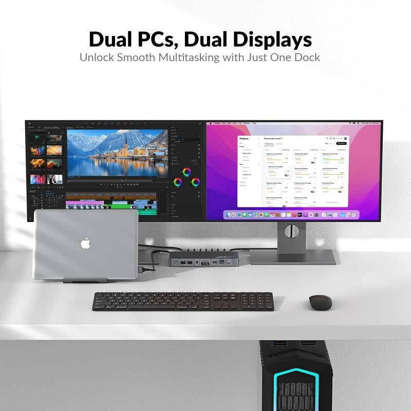 AV Access iDock M10 USB-C KVM-Switch Dockningsstation 2 til 2 for MacBook, Dual 4K HDMI Skærme, 1x Laptop + 1x PC, 100W Opladning