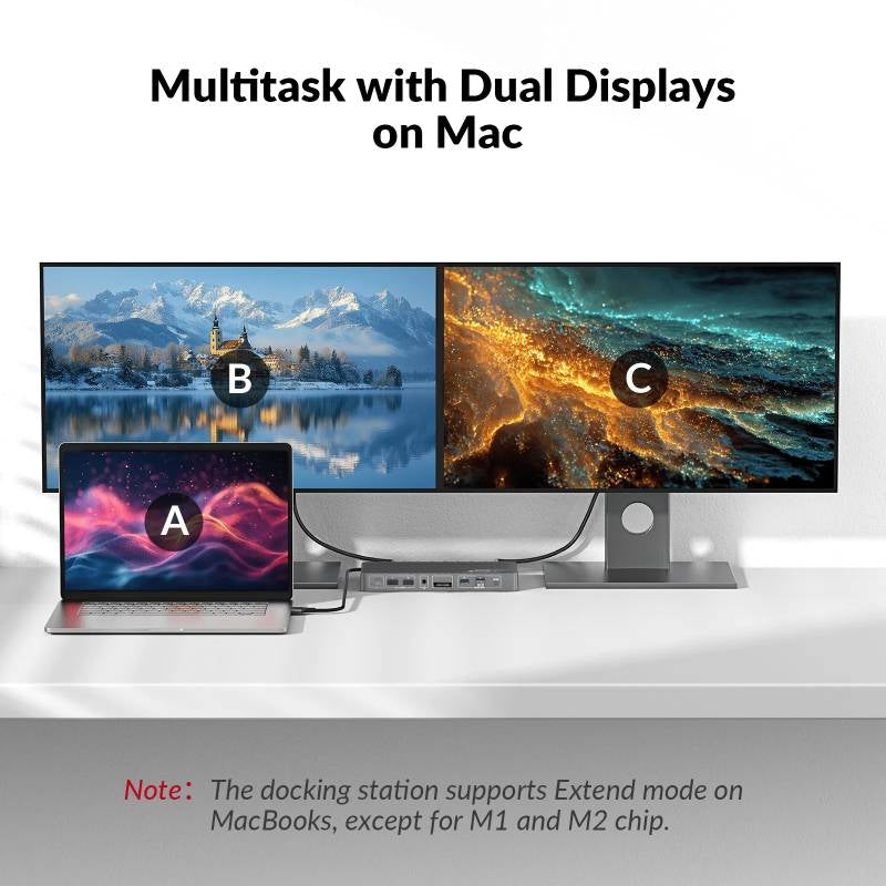 AV Access iDock M10 USB-C KVM-Switch Dockningsstation 2 til 2 for MacBook, Dual 4K HDMI Skærme, 1x Laptop + 1x PC, 100W Opladning