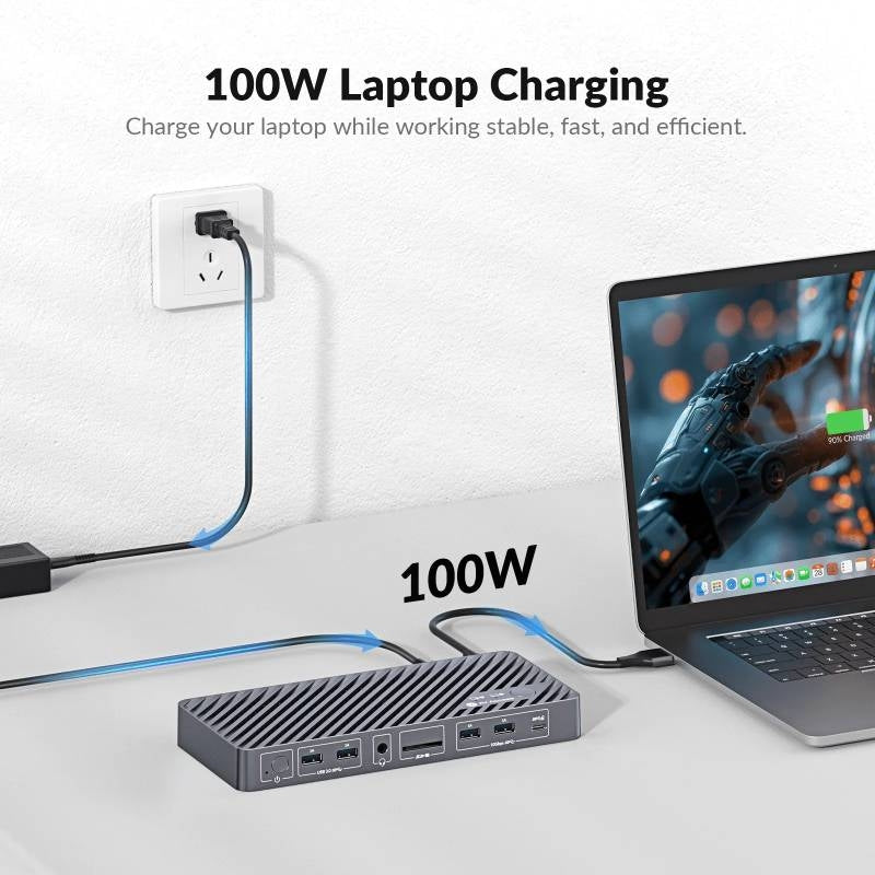 AV Access iDock M10 USB-C KVM-Switch Dockningsstation 2 til 2 for MacBook, Dual 4K HDMI Skærme, 1x Laptop + 1x PC, 100W Opladning