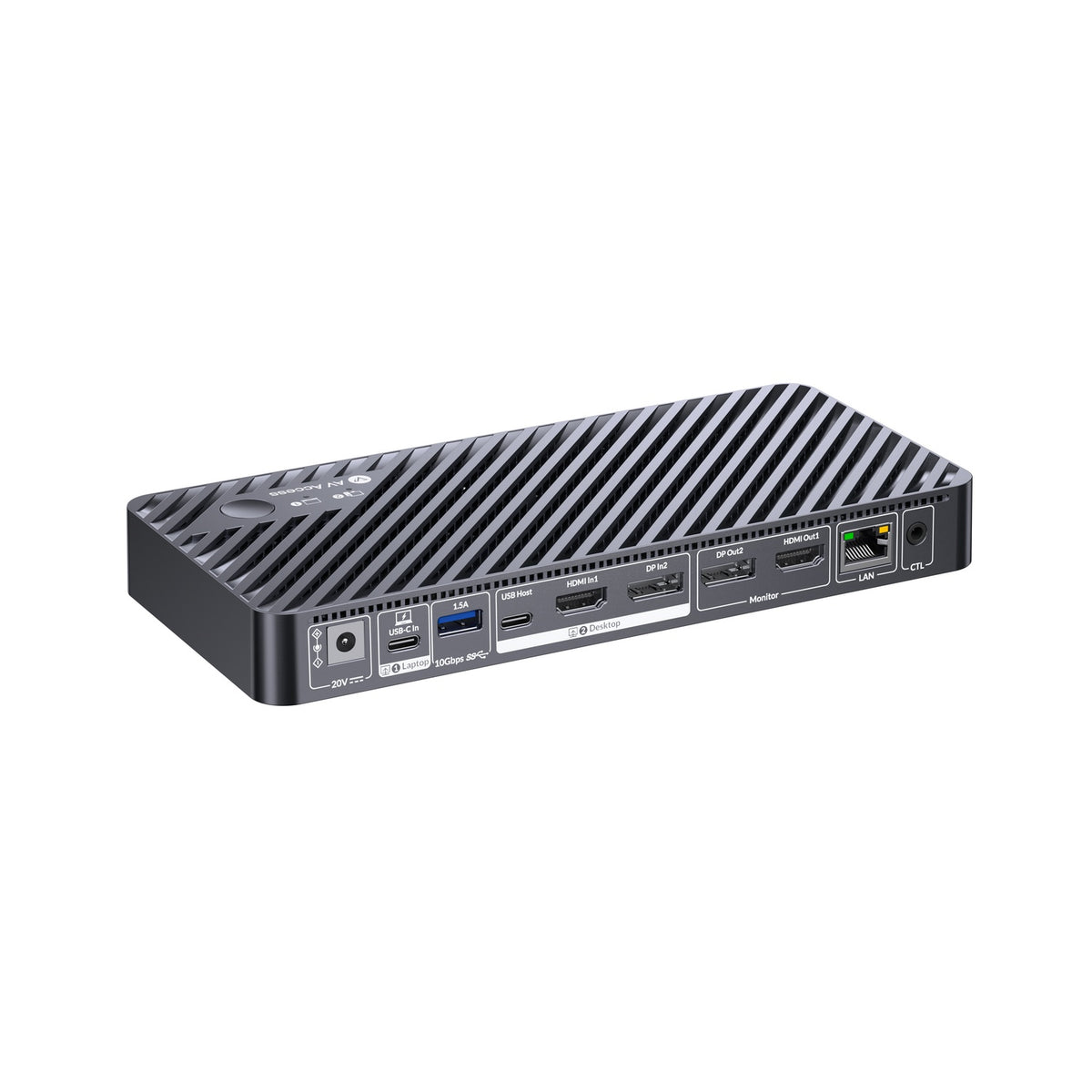AV Access iDock B10 USB-C KVM-Switch Dockningsstation 2 til 2 for 1 Bærbar & 1 Stationær, 8K@60Hz Dobbelt Skærm, 100W Opladning, USB 3.2, 1G Ethernet