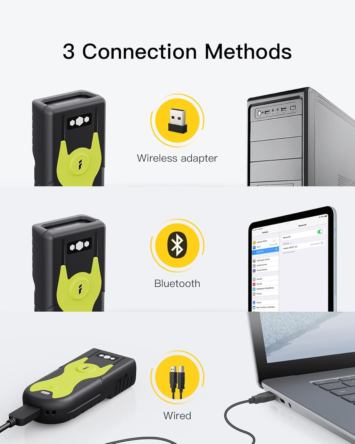 Bluetooth 2D Stregkodescanner med 2,4 GHz USB-adapter, Plug and Play