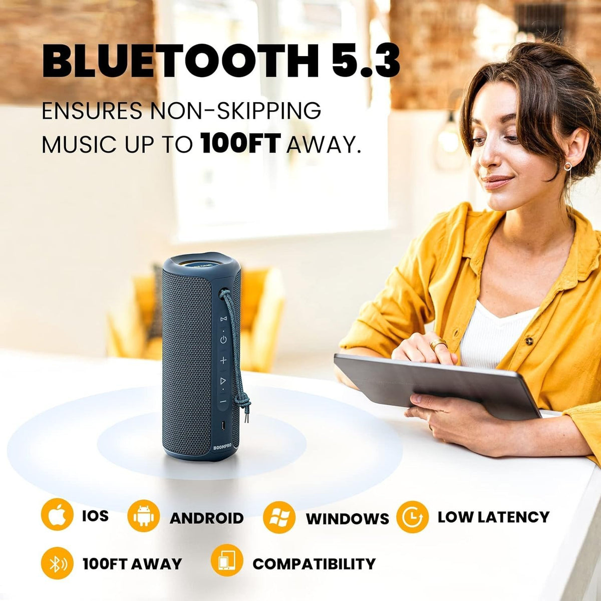 Bluetooth-højttaler 36W bærbar højttaler med stereolydbase, Bluetooth 5.3 trådløs IP7x vandtæt højttaler Blå