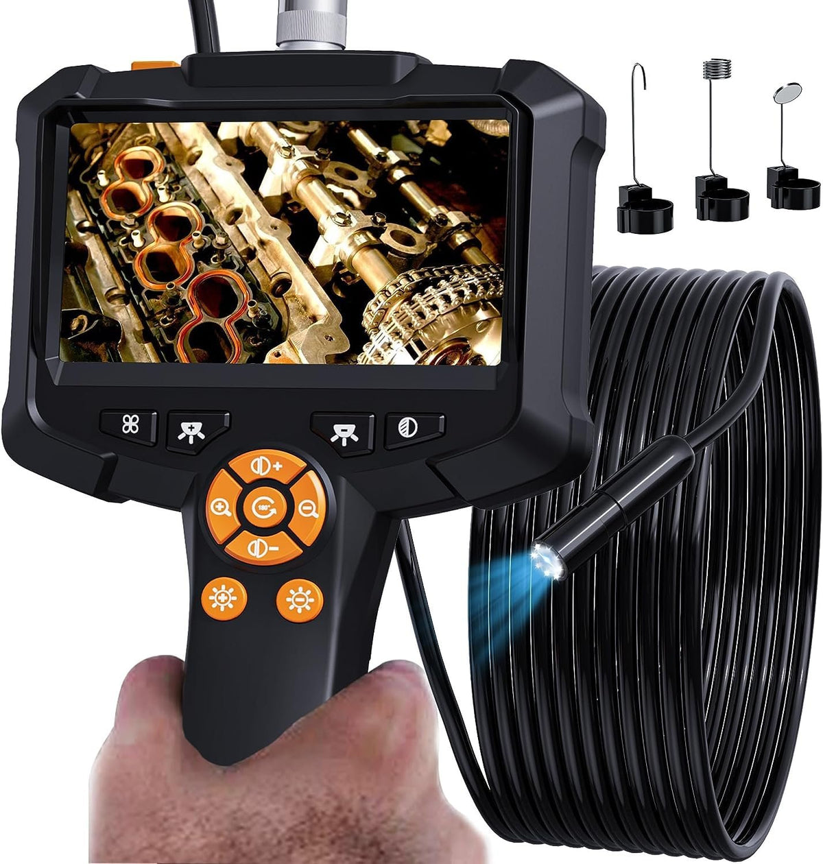 NÖRDIC 5m Endoskopkamera med 8 LED-lamper, 4,3" 1080P HD-skærm, IP67 vandtæt