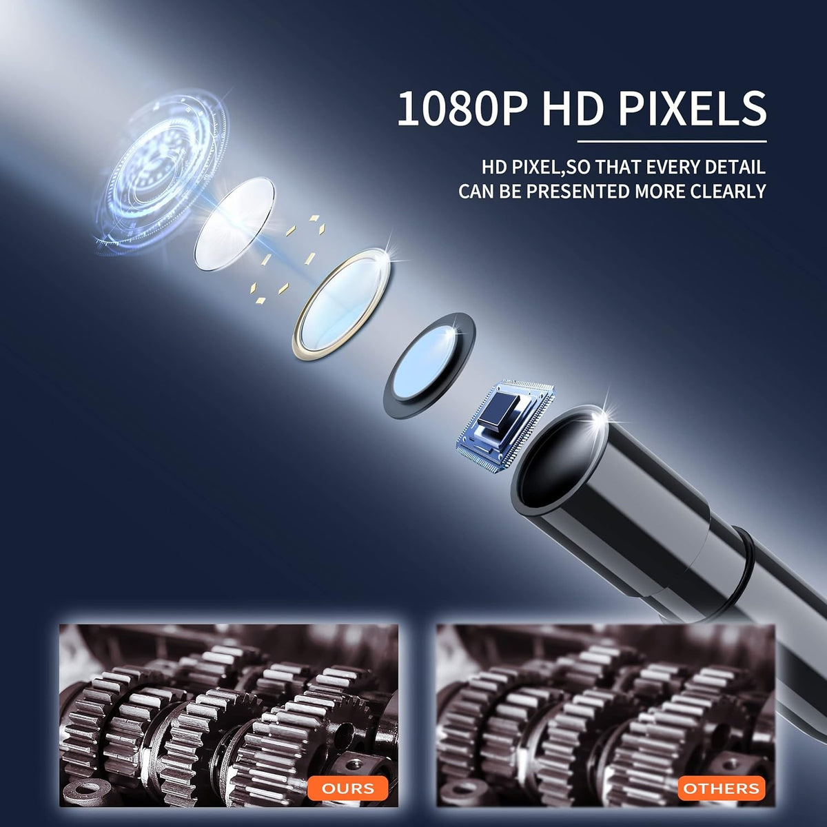 NÖRDIC 5m Endoskopkamera med 8 LED-lamper, 4,3" 1080P HD-skærm, IP67 vandtæt