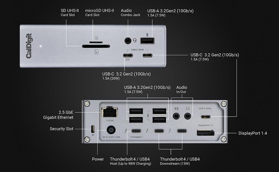 CalDigit TS4 1 til 18 USB-C dockingstation kompatibel med Thunderbolt 4 og 3, USB4-understøttelse til M1 og M2
