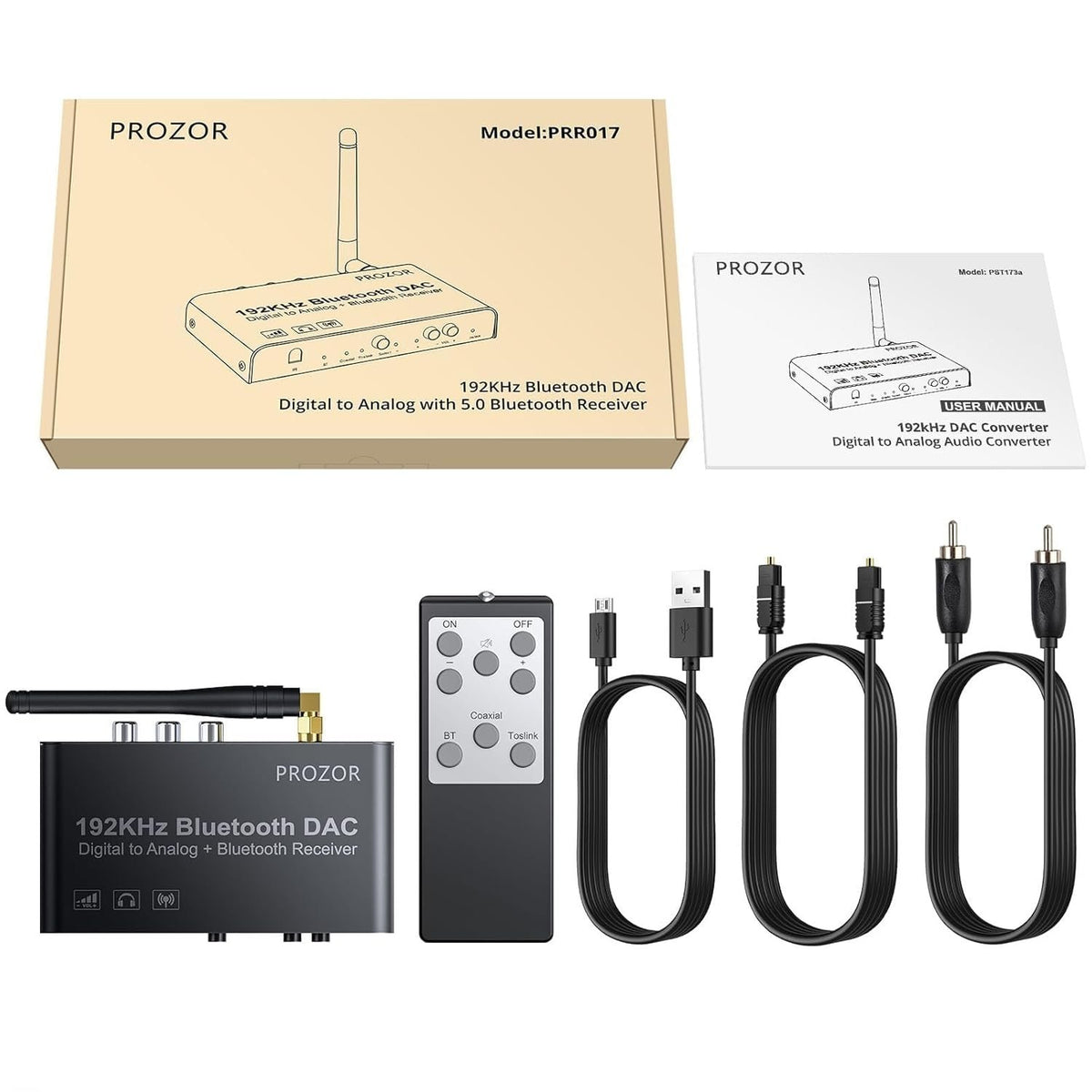 Digital til analog konverter med Bluetooth, 192 khz DAC stereo