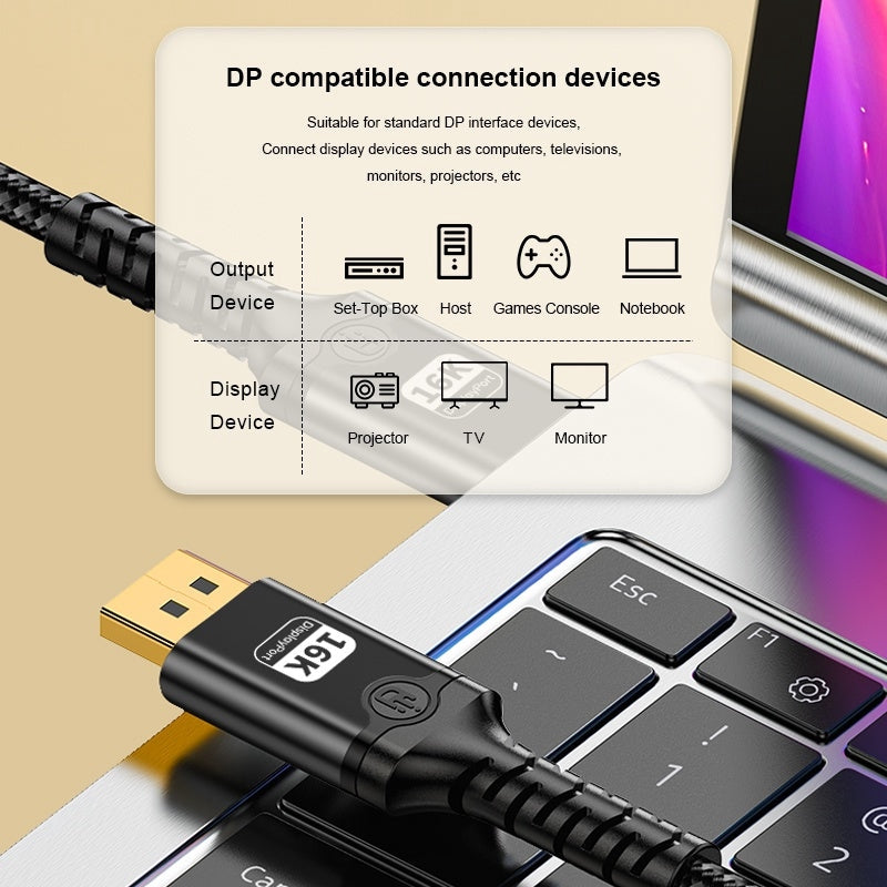 Displayport 2.1 kabel 5m DP80 UHBR20 80Gbps 16/10/8K60Hz 4K165/144Hz DSC1.2a HDR HDCP2.2 FreeSync G-Sync
