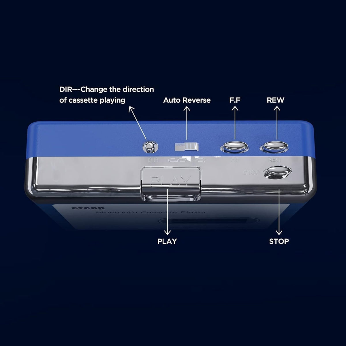 Ezcap Bluetooth kassetteafspiller, Walkman båndafspiller med 3,5 mm AUX udgang