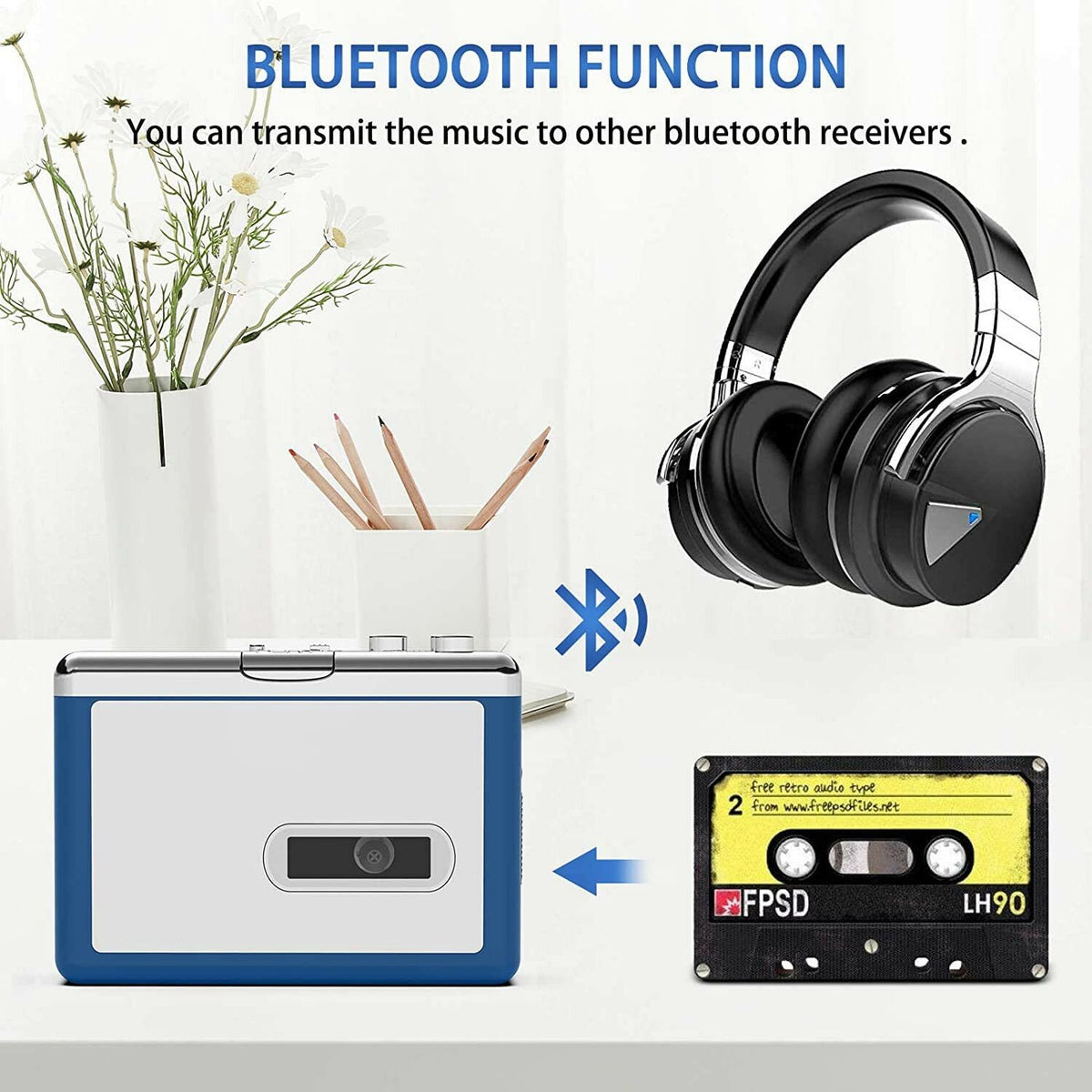 Ezcap Bluetooth kassetteafspiller, Walkman båndafspiller med 3,5 mm AUX udgang