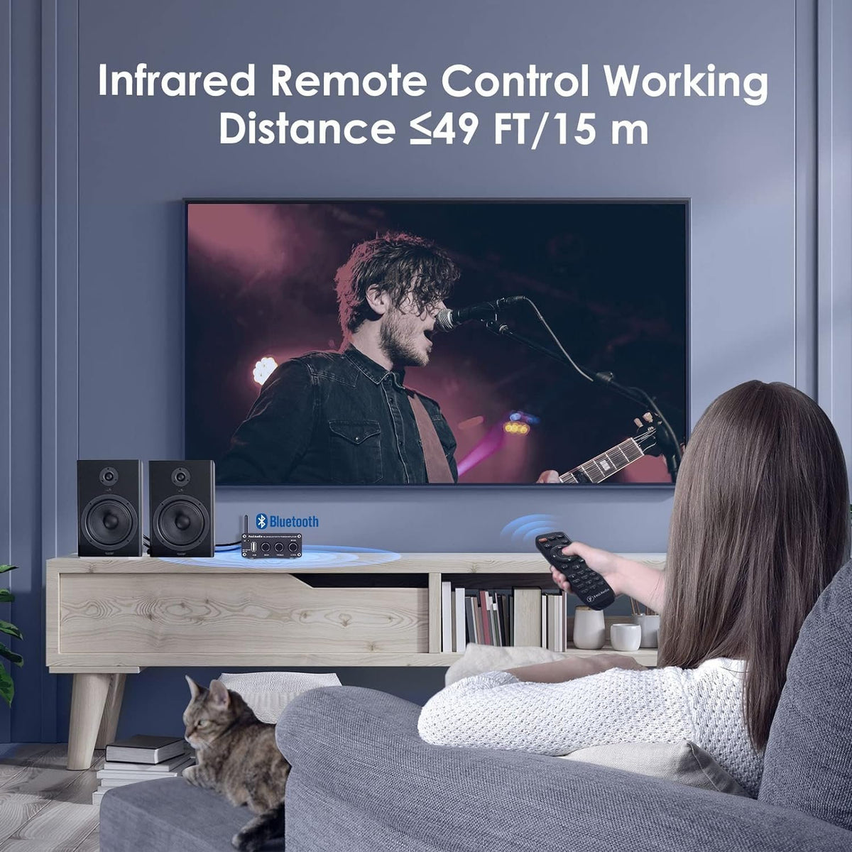 Fosi Audio BL20A 200W Bluetooth 5.0 Home Audio Stereoforstærker Hi-Fi Mini Klasse D integreret forstærker med U-Disk/3,5MM AUX/RCA-indgang og fjernbetjening