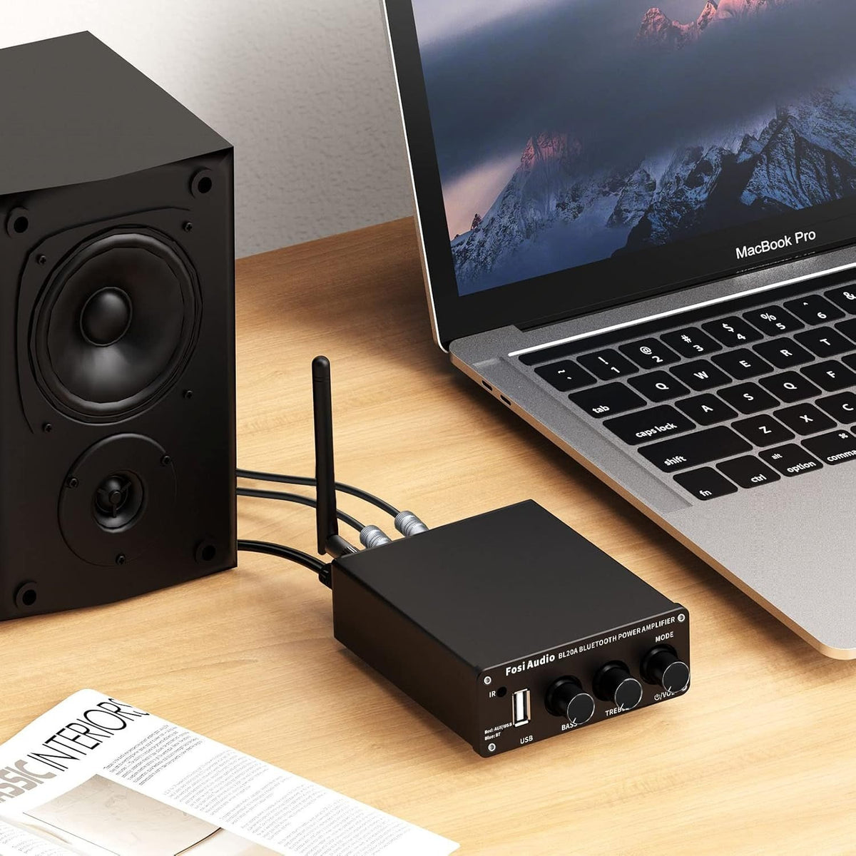 Fosi Audio BL20A 200W Bluetooth 5.0 Home Audio Stereoforstærker Hi-Fi Mini Klasse D integreret forstærker med U-Disk/3,5MM AUX/RCA-indgang og fjernbetjening