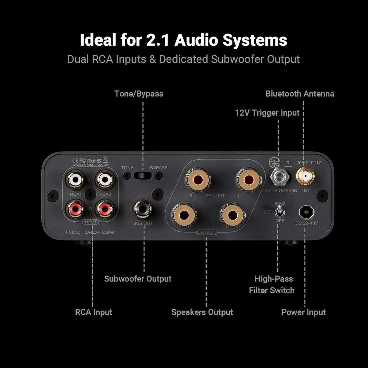 Fosi Audio BT20A MAX stereoforstærker, 300W x 2 Hi-Fi-lydforstærker med PFFB-teknologi, LDAC Bluetooth 6.0 + 2xRCA