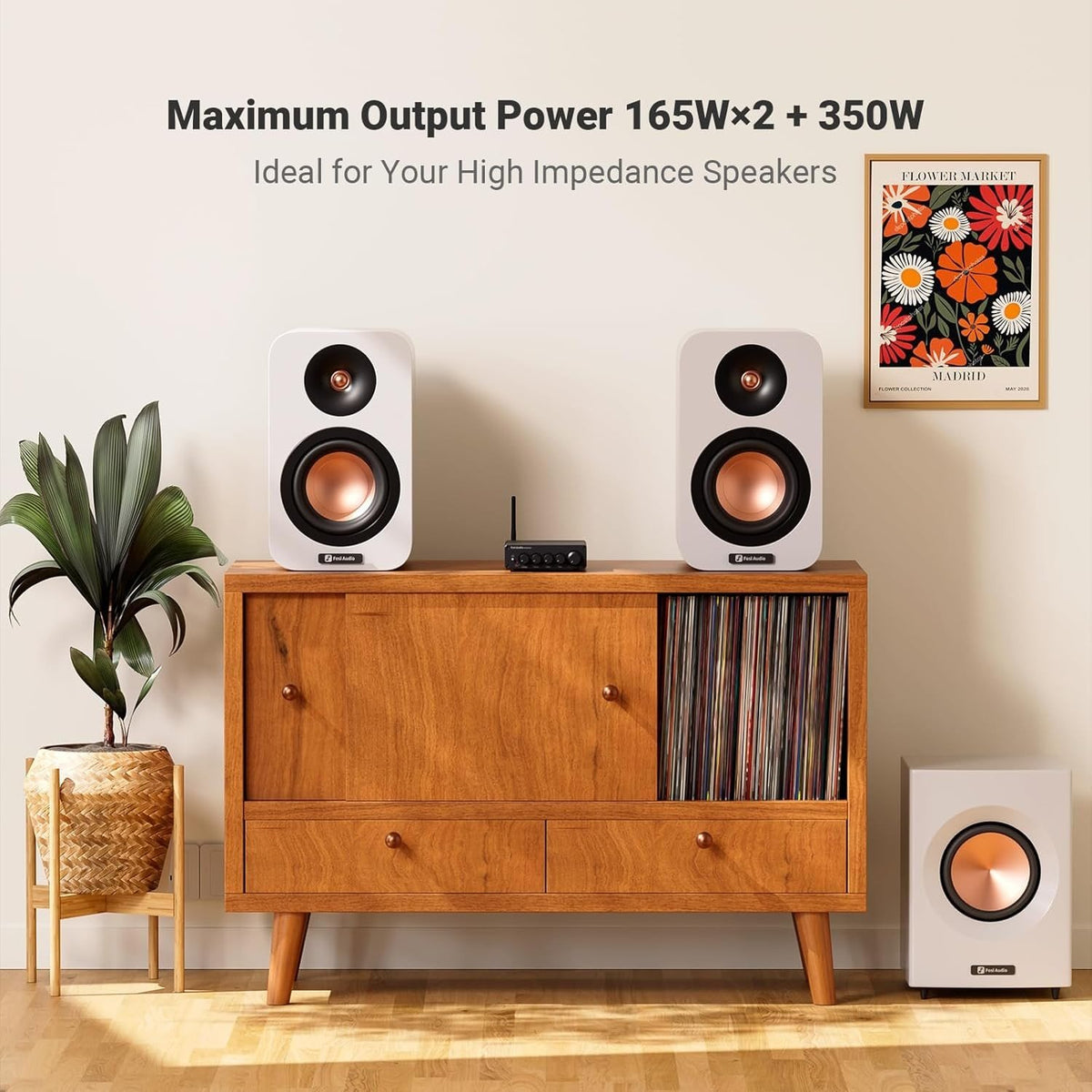 Fosi Audio Hi-Fi Bluetooth 5.0 Stereo Audio Receiver Forstærker 2.1 Channel Class D Integreret Amp 2X165W