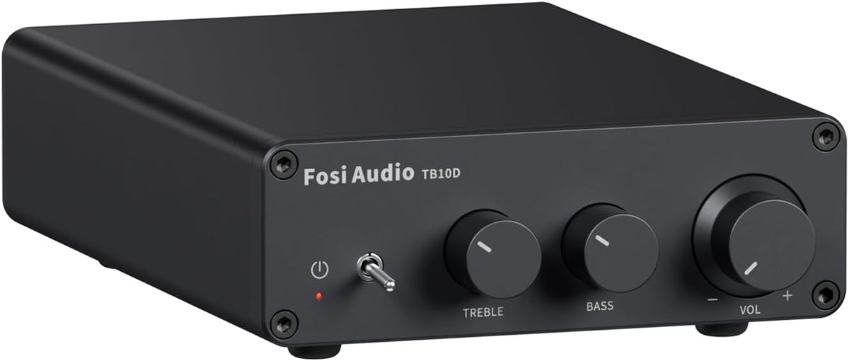 Fosi Audio TB10D Klasse D Mini-effektforstærker 600W 2-kanals stereoforstærker til passive højttalere/bass shaker, TPA3255 med bas- og diskantkontrol