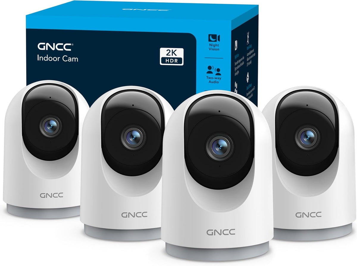 GNCC 2K Overvågningskamera til indendørs brug – 360°, 4-pak, 2,4G WiFi