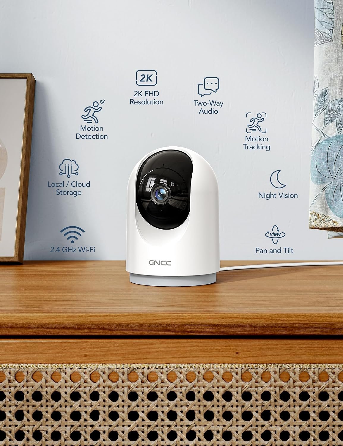 GNCC 2K Overvågningskamera til indendørs brug – 360°, 4-pak, 2,4G WiFi