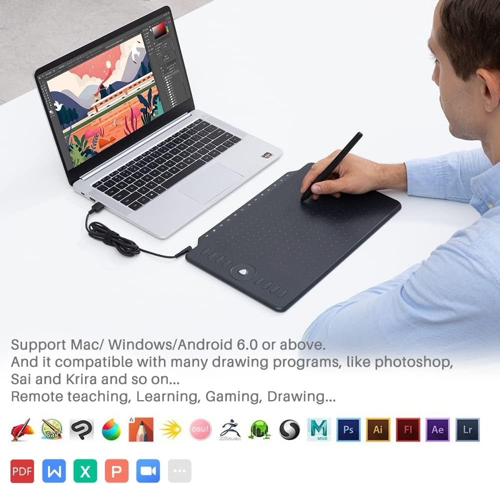 GAOMON Grafisk Tegneplade 12" med 8 genvejsknapper & 13 multimedieknapper