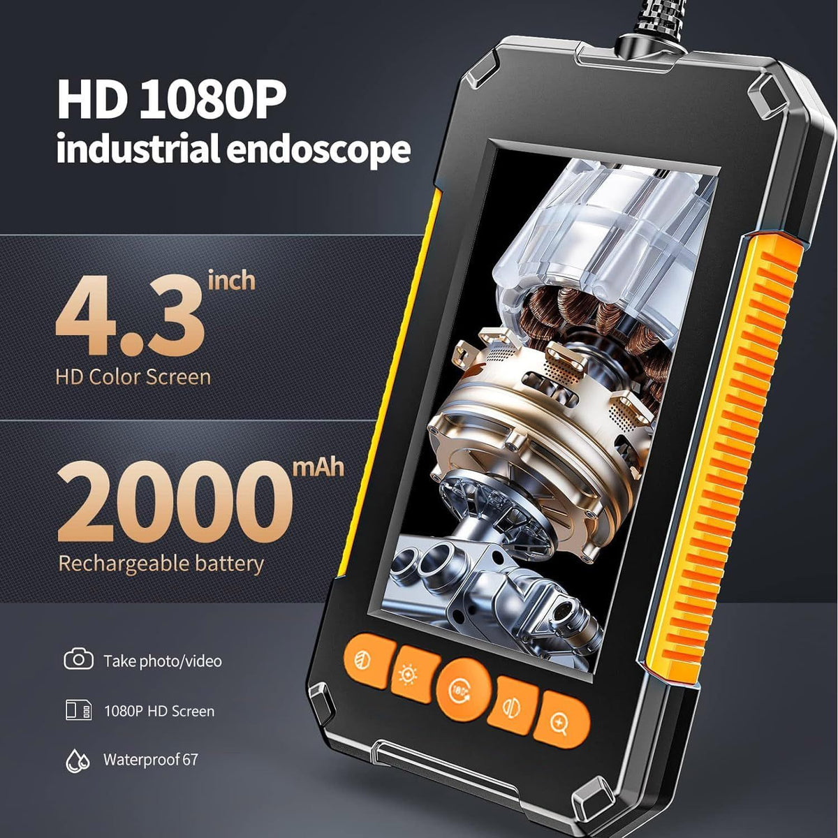 NÖRDIC 10m Endoskopkamera med dobbeltkamera, 4,3" IPS digital skærm, 1080P HD-kamera med 8 LED-lys, IP67 vandtæt inspektionskamera