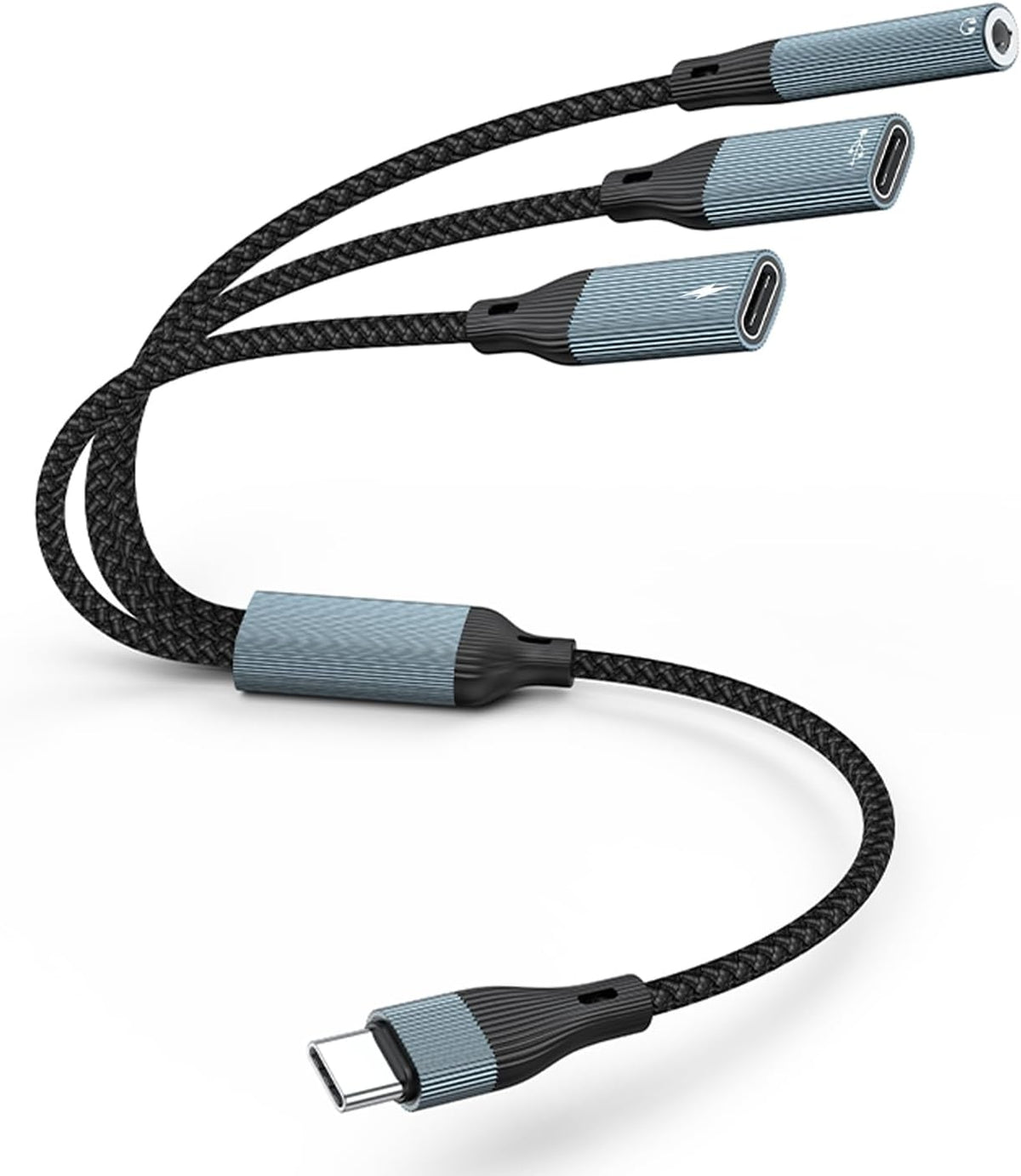 NÖRDIC USB-C-hub 1 til 3, 1xUSB-C 1xUSB-C PD60W 1x3,5mm hovedtelefonstik OTG-kabel