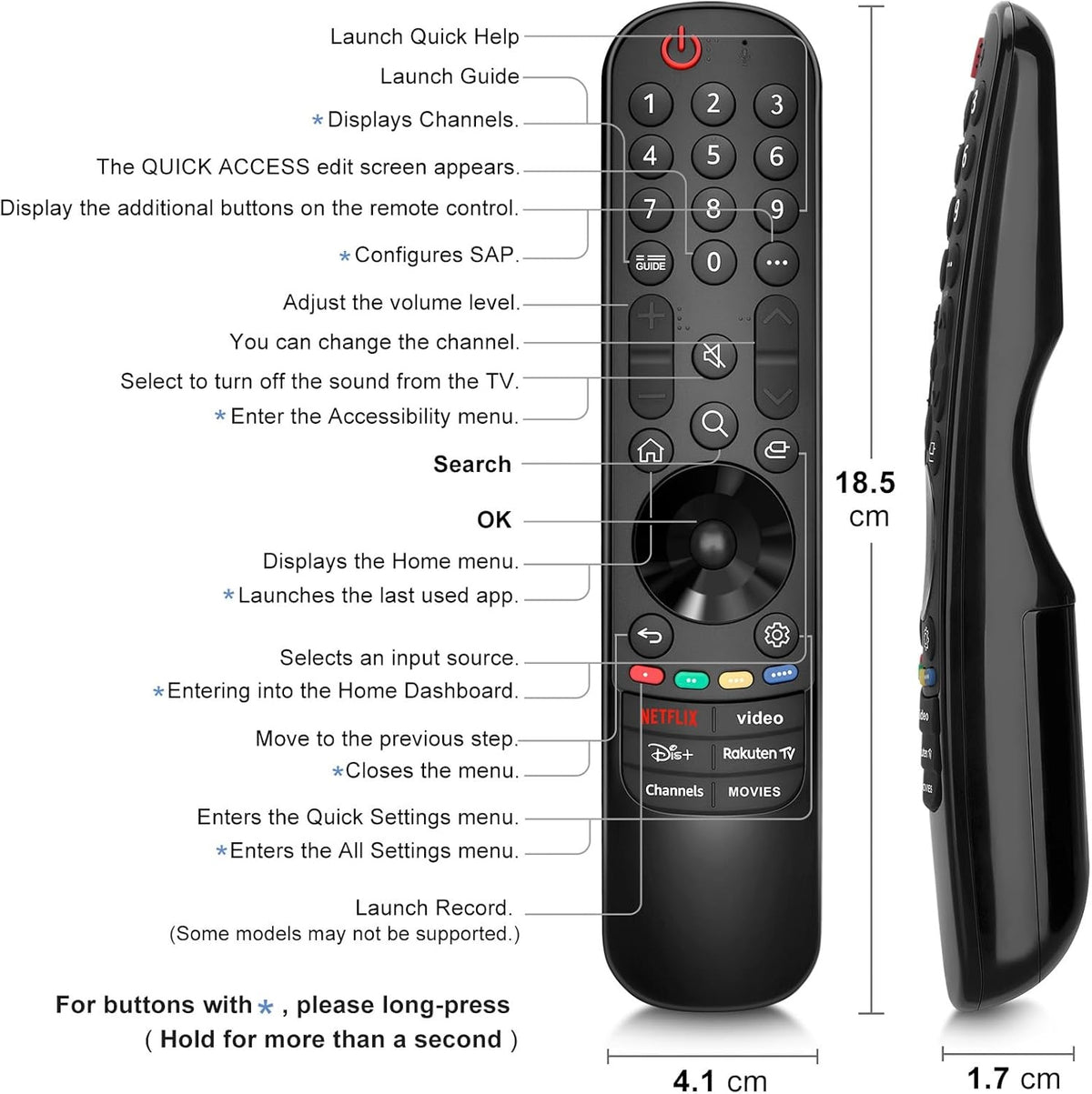 LG TV-fjernbetjening, universel til LG Magic Remote Smart TV uden stemme- og pegefunktion, erstatning for LG Original MR24GA, MR23GA, MR22GN og MR21GA