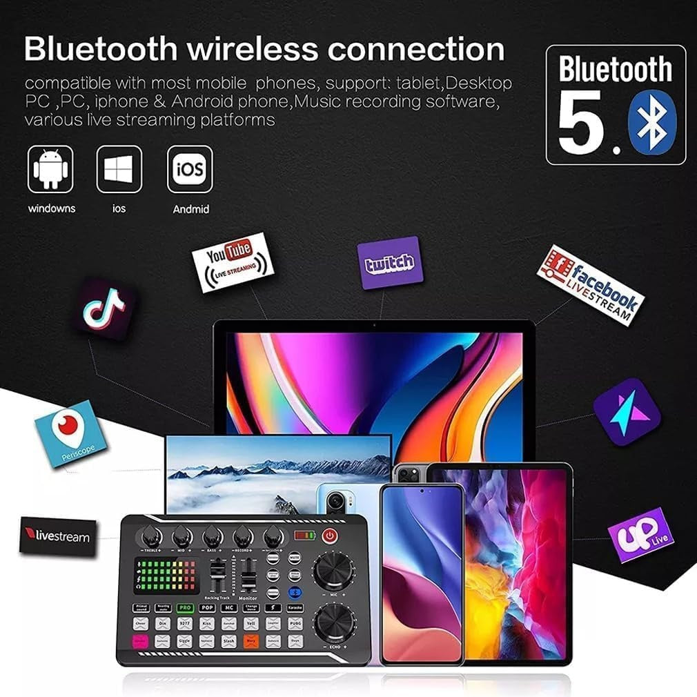 Live Sound Card lydmixer, podcast-lydinterface med DJ-mixereffekter til PS4, PS5, karaoke, TikTok, YouTube, livestreaming, optagelse og gaming