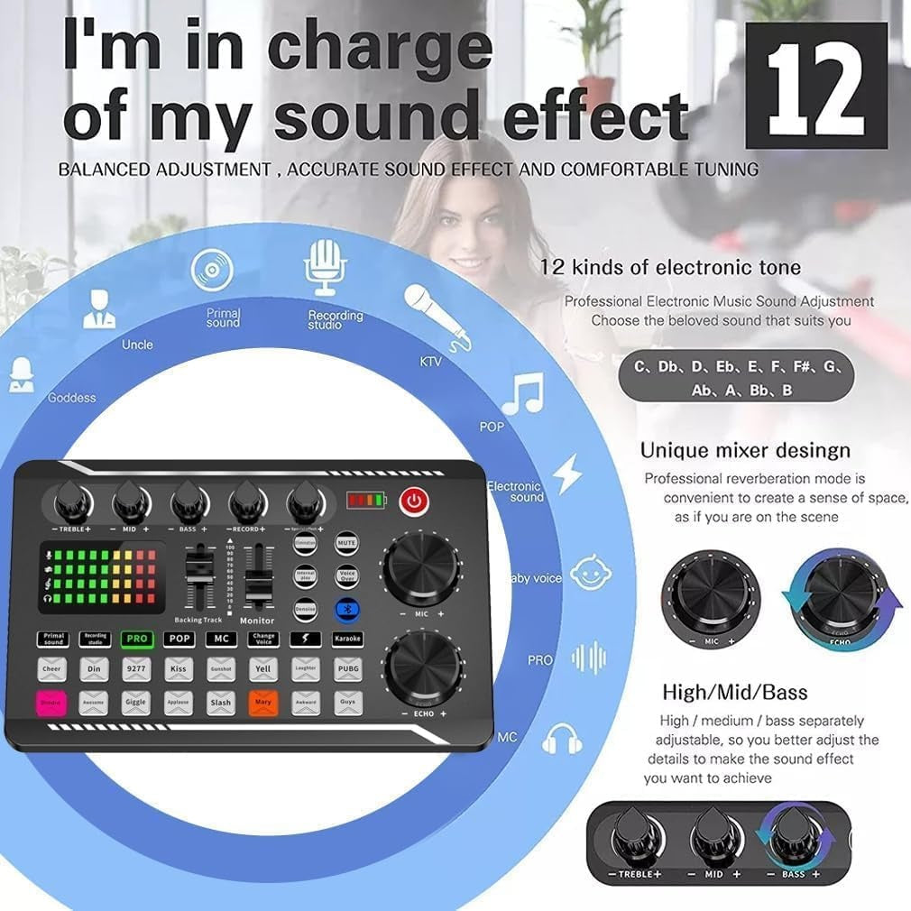 Live Sound Card lydmixer, podcast-lydinterface med DJ-mixereffekter til PS4, PS5, karaoke, TikTok, YouTube, livestreaming, optagelse og gaming