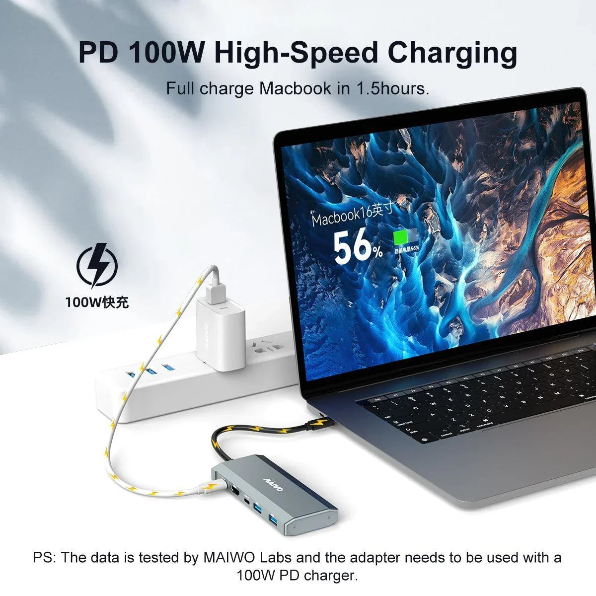 Maiwo KH1001 1 til 6 dockingstation 1xNVMe/SATA 1xHDMI 4K60Hz, 2xUSB-A 1xUSB-C 5Gbps 1xUSB-C PD100W