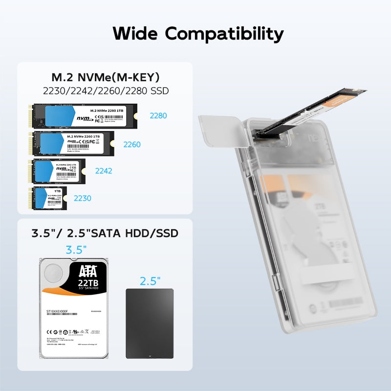 Maiwo K2578P2 2,5" SATA HDD, SSD & M.2 NVMe kabinet 10Gbps