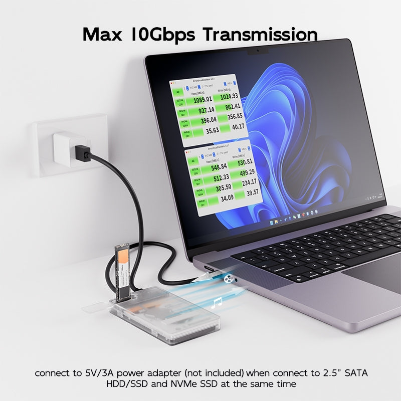 Maiwo K2578P2 2,5" SATA HDD, SSD & M.2 NVMe kabinet 10Gbps