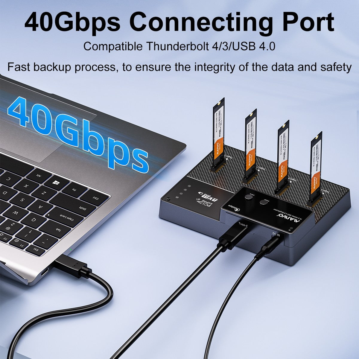 Maiwo K3015P4 4-bay M.2 NVMe SSD USB4.0 Dock, Kloner/Duplicator, Understøtter 1-til-3 Offline-kloning & Software RAID, 40Gbps kompatibel med Thunderbolt 4/3