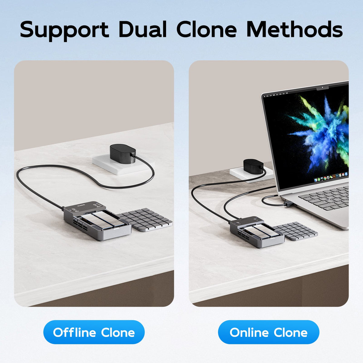 Maiwo K2042P3 Dual Bay RAID-kabinet til M.2 NVMe/SATA SSD med kloning, RAID 0 og RAID 1, USB-C 3.2 Gen2x2 20Gbps