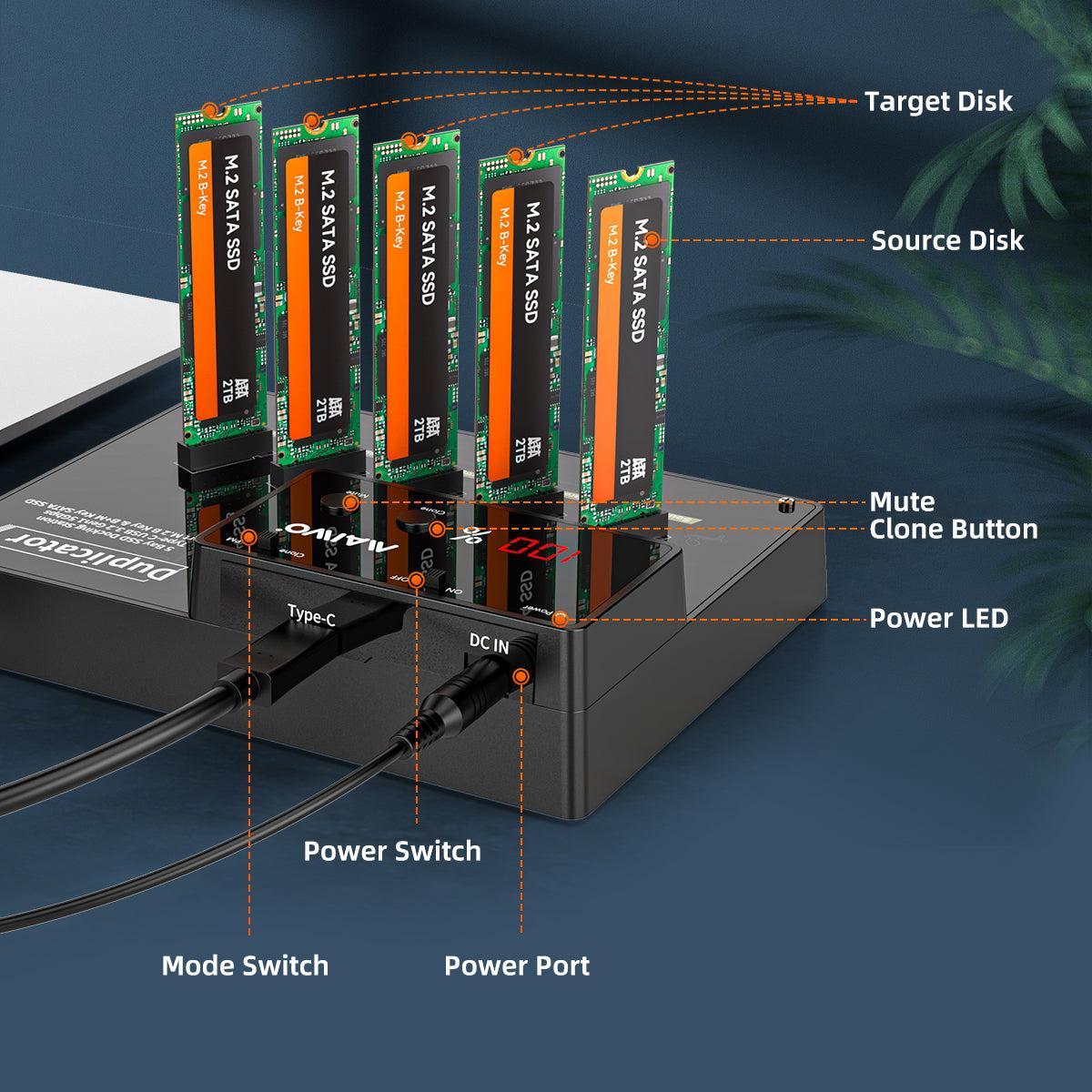 Maiwo K3015M5 SATA M.2 SSD Klon docking 1 til 4 B&M Key 5Gbps