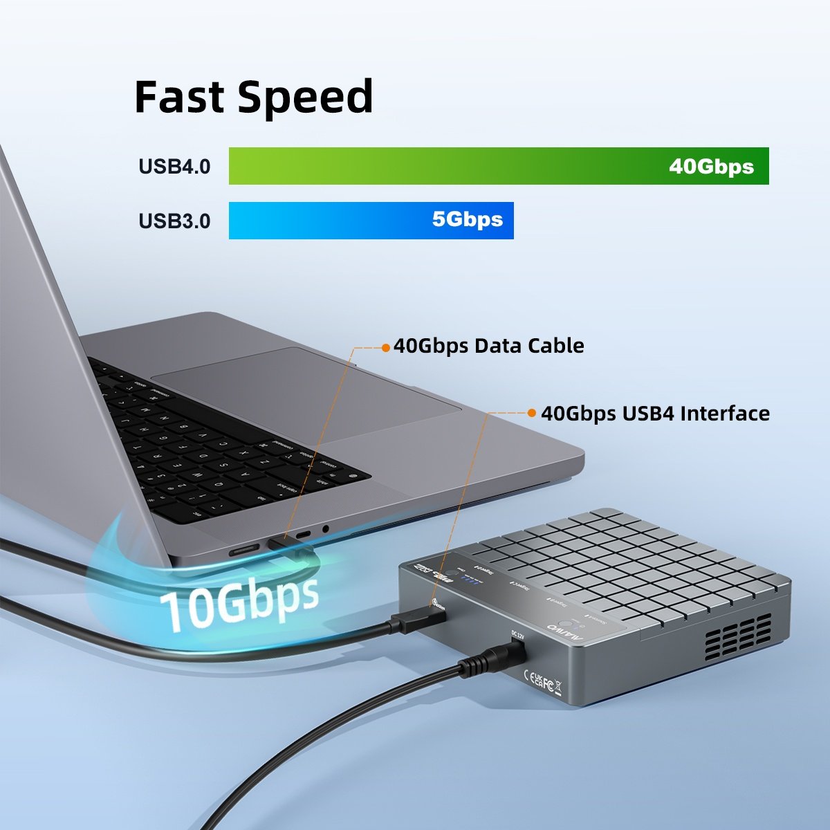 Maiwo K2024P 4-slot M.2 NVMe SSD dockingstation med kloningsfunktion, USB 4.0 Type-C 40Gbps