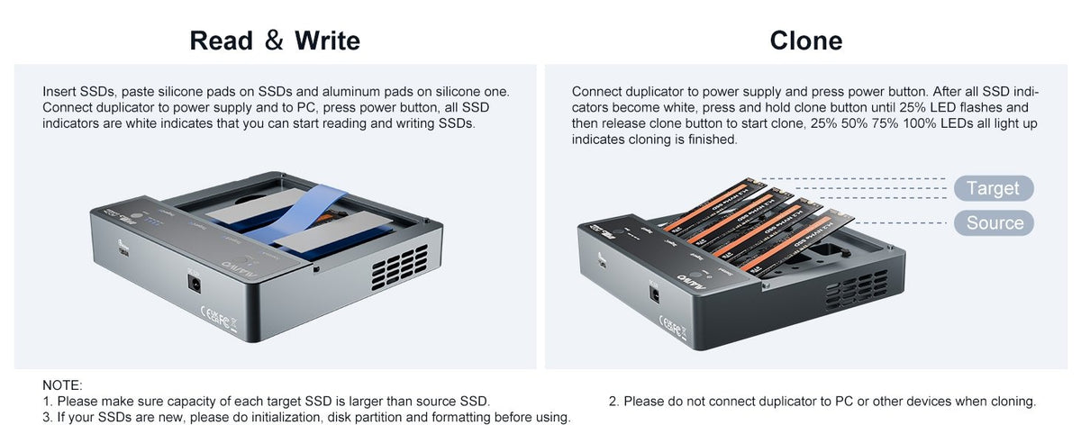 Maiwo K2024P 4-slot M.2 NVMe SSD dockingstation med kloningsfunktion, USB 4.0 Type-C 40Gbps