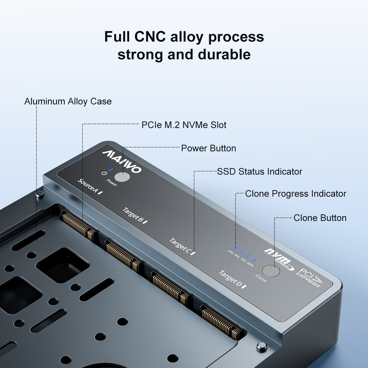 Maiwo K2024P 4-slot M.2 NVMe SSD dockingstation med kloningsfunktion, USB 4.0 Type-C 40Gbps