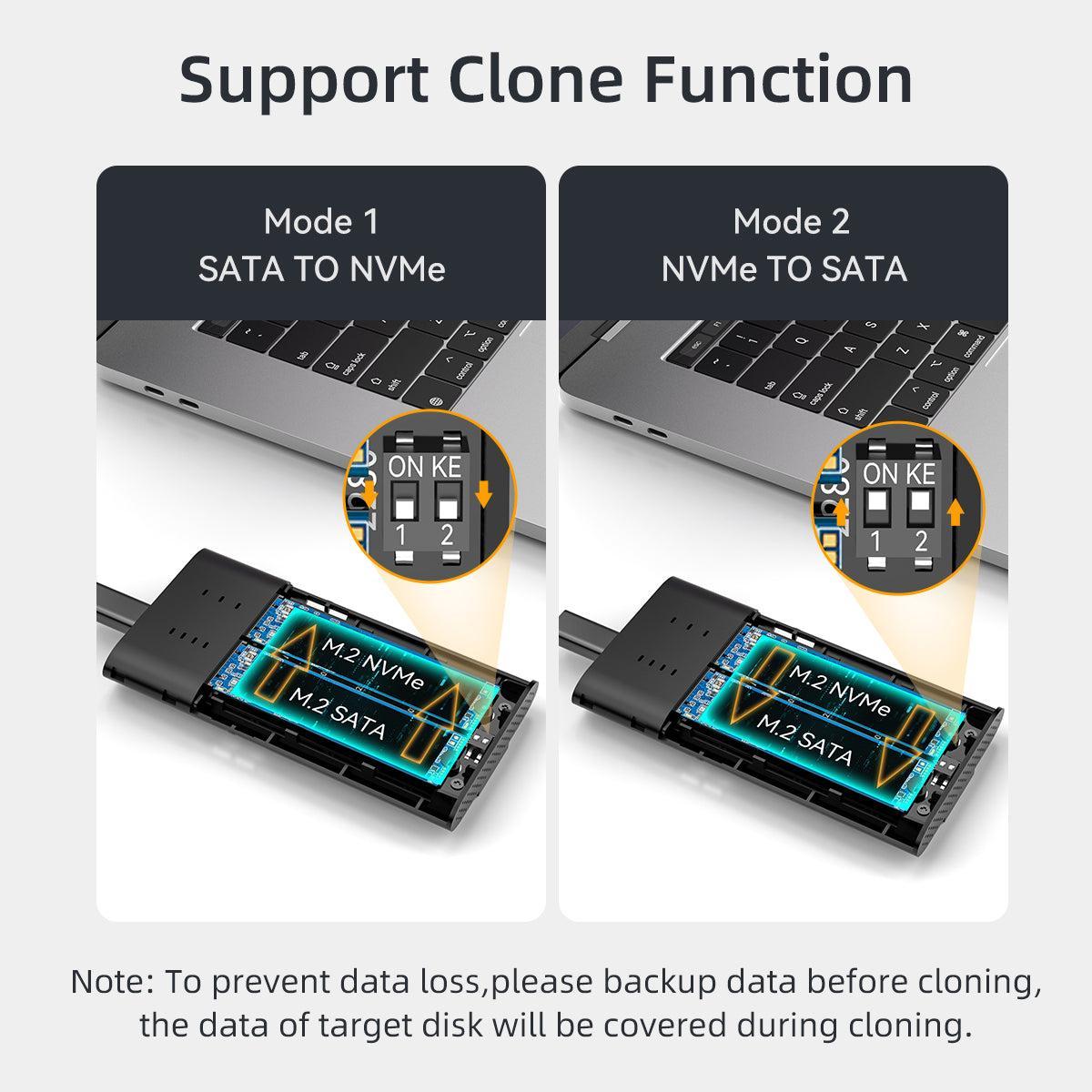 Maiwo K2022CL Ekstern HDD-klonkabinet M.2 SATA og NVMe SSD USB3.2 10 Gbps 1:1 HDD-klon