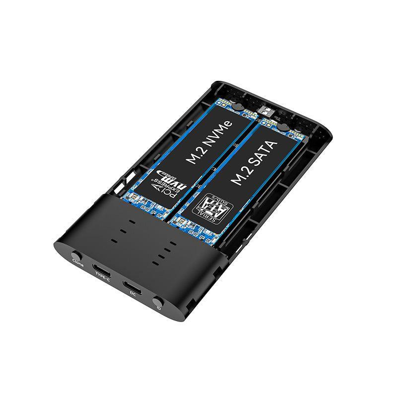 Maiwo K2022CL Ekstern HDD-klonkabinet M.2 SATA og NVMe SSD USB3.2 10 Gbps 1:1 HDD-klon