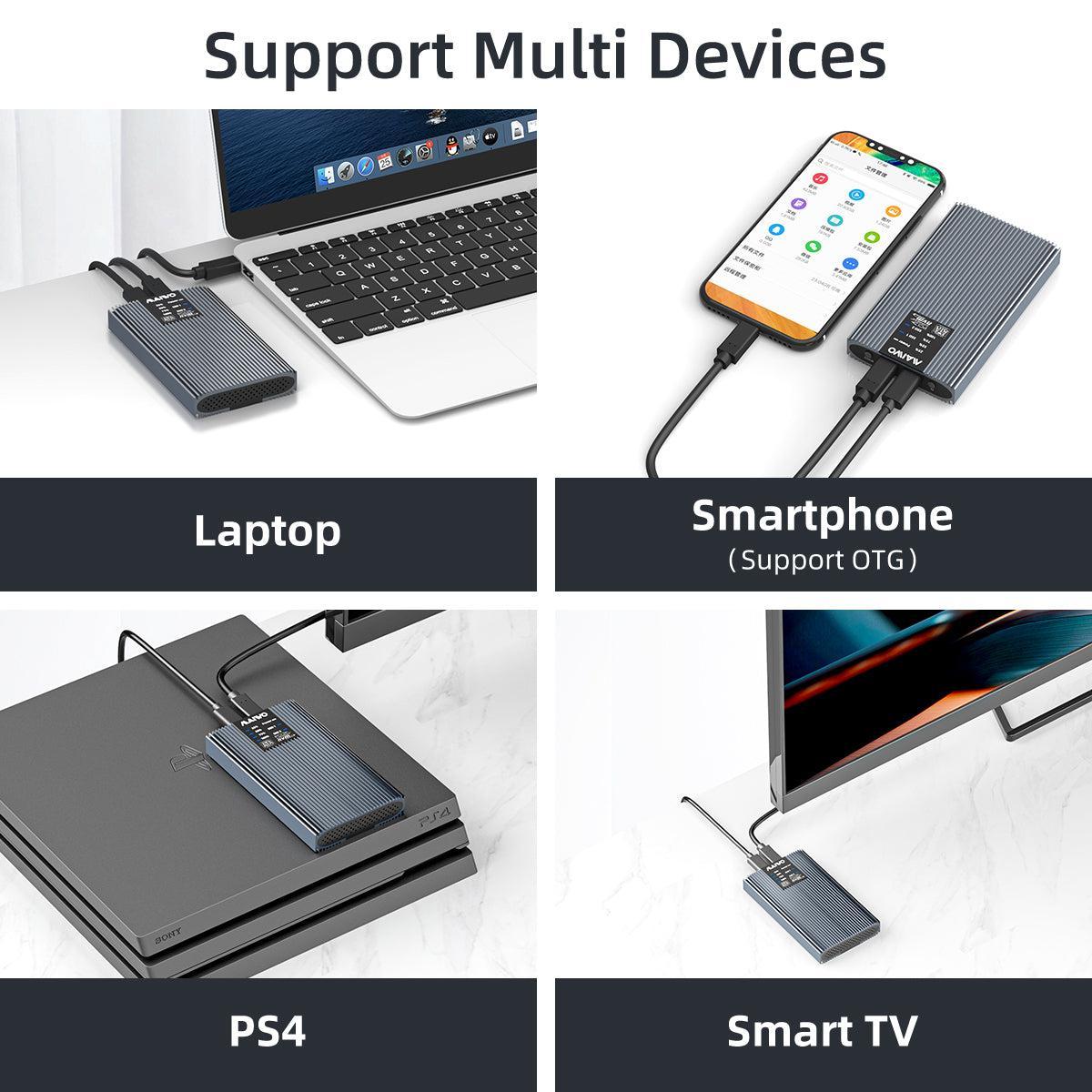 Maiwo K2022CL Ekstern HDD-klonkabinet M.2 SATA og NVMe SSD USB3.2 10 Gbps 1:1 HDD-klon